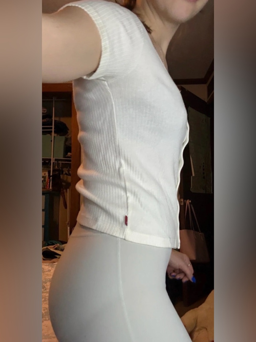 NWOT Levi's Cream Ribbed Button-Front Tee - Picture 3 of 6